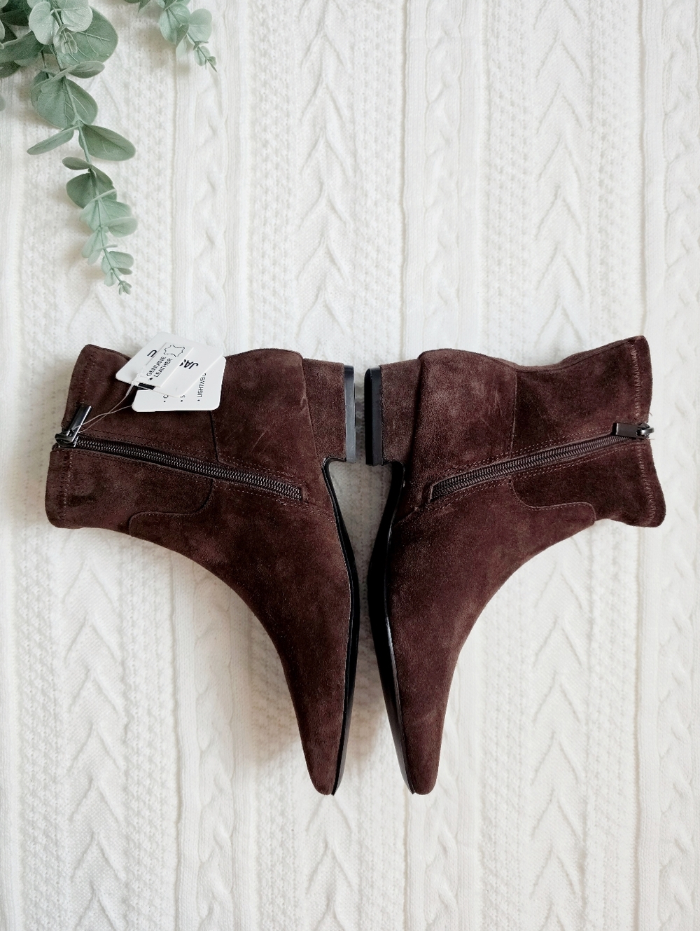 Jason Wu Genuine Leather Suede Booties Clip Pointed Toe Zipper Brown NWT 8.5 - Picture 7 of 17